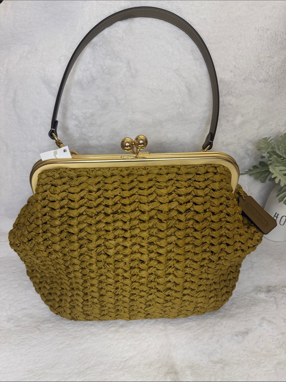 Coach Muted Olive Kiss-Lock Woven Clutch/Shoulder Bag in Size 27